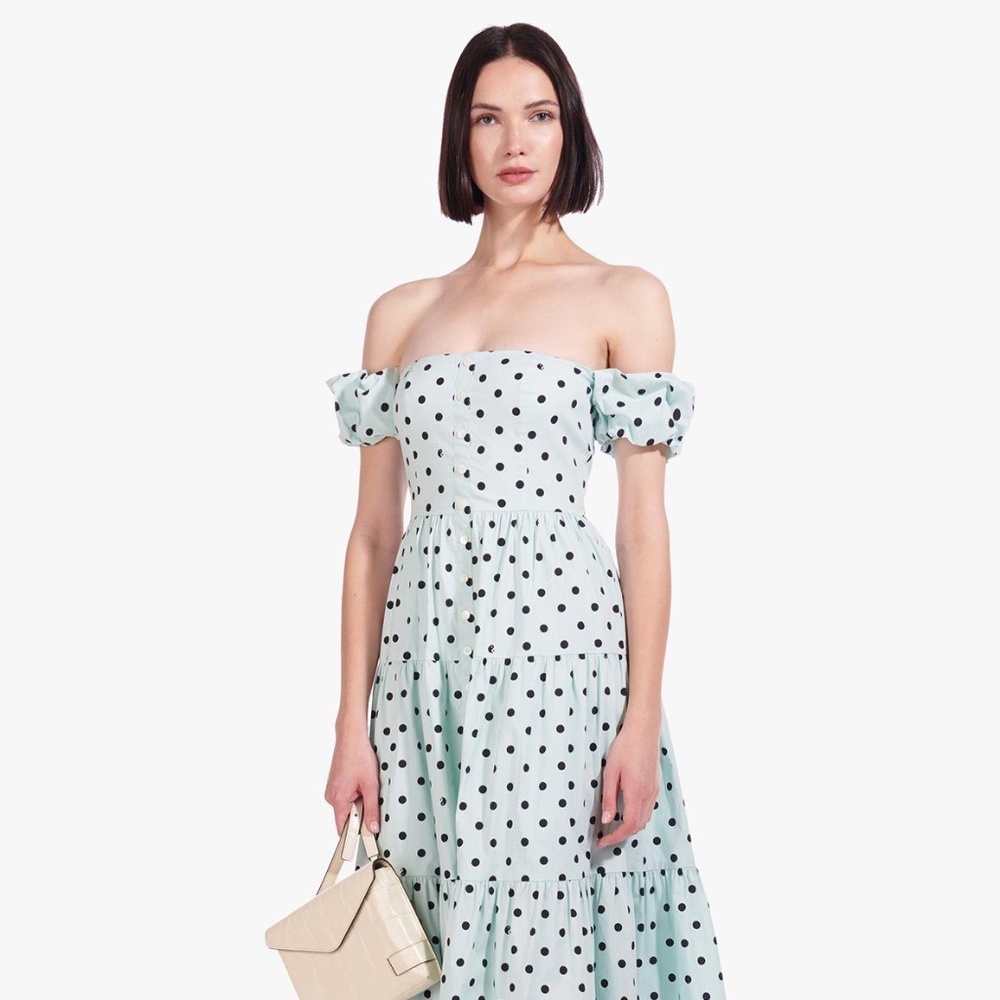 Staud Elio seafoam green polka dot dress